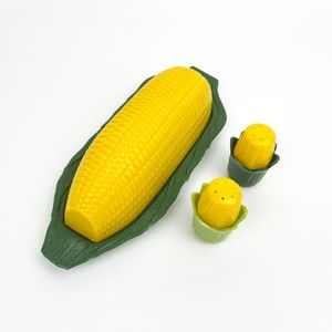 Vintage Royal Plastic Corn Butter Dish with Salt & Pepper Shakers Set of 3 1960s